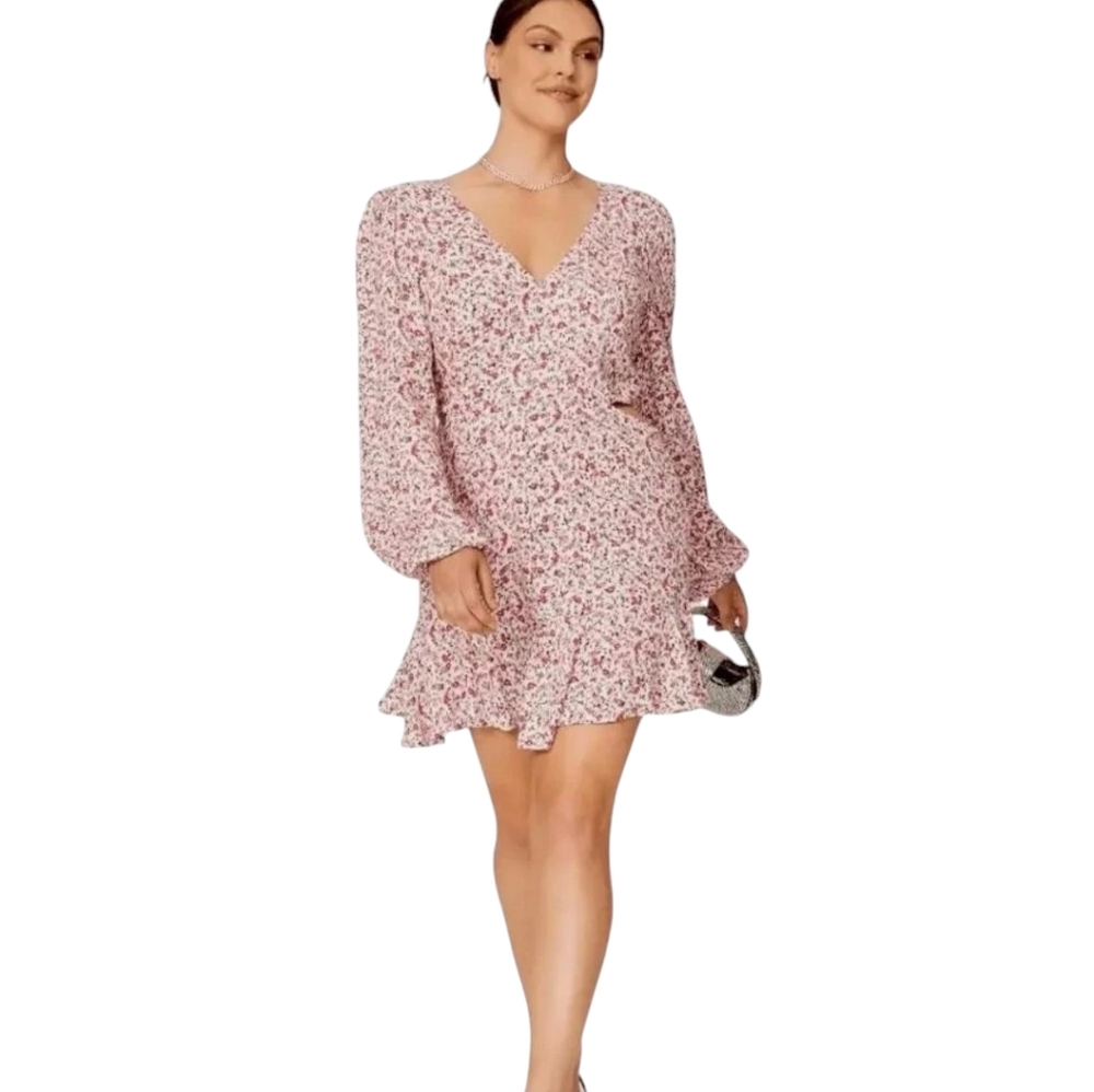 AFRM Women's Monna Floral Ditsy Cut Out Mini Dress Size XL Office Siren Wedding